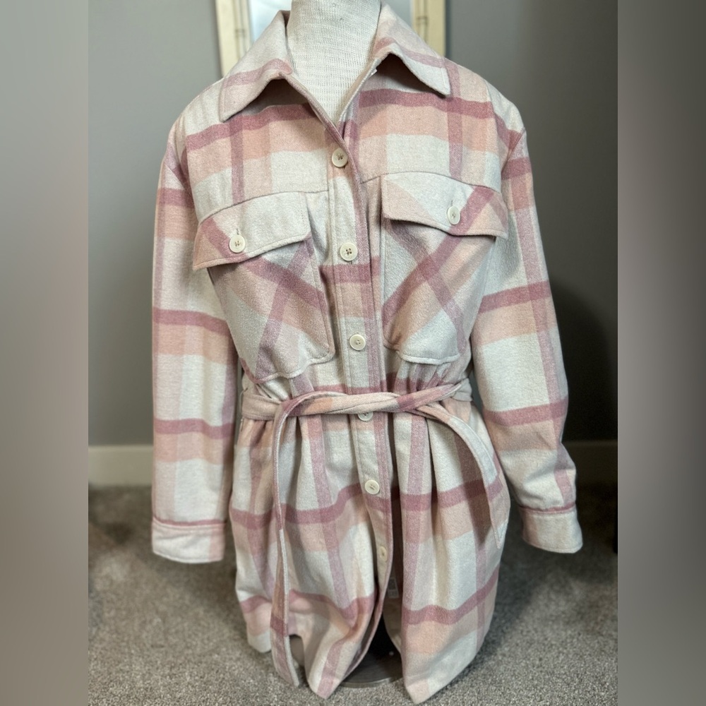 Frank & Oak women’s  Plaid Belted Trench Coat Size Medium NWOT